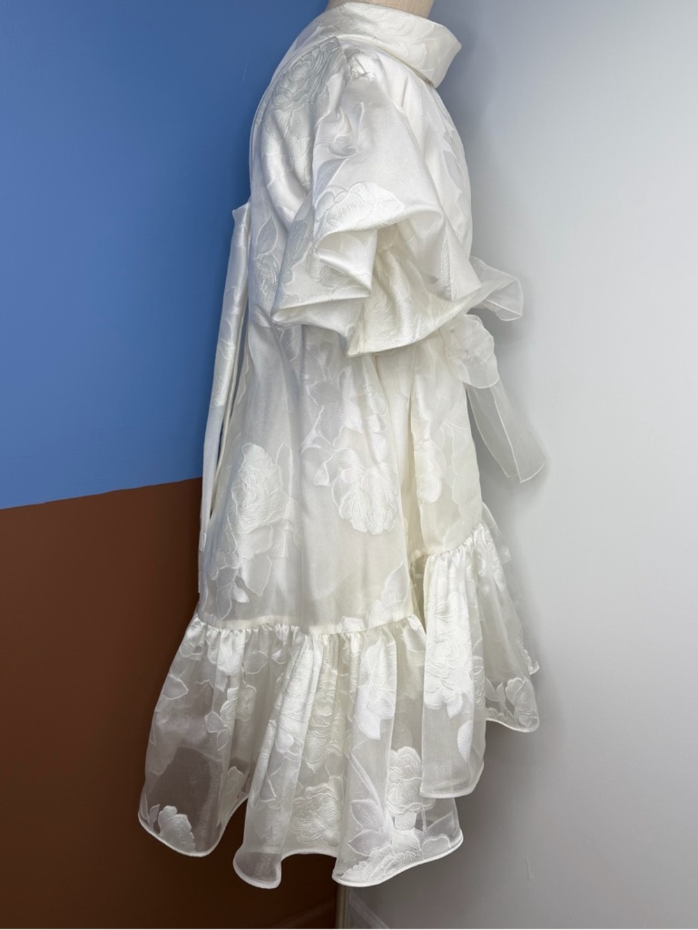 Amsale Little White Dress LW198 Rose Jacquard Coupe Trapeze Dress Ivory NWT Sz 8 - Picture 5 of 10